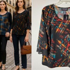 🖤5/$40!! Nwt black multicolour 3/4 sleeve top shirt casual  blouse XL